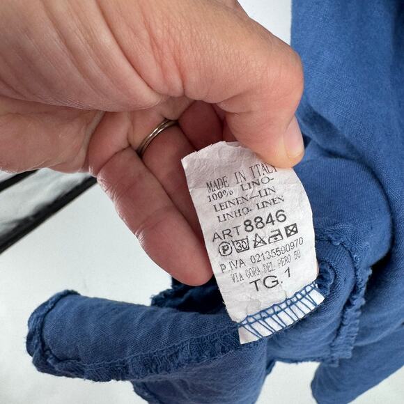 Pure Plus Made In Italy Linen Tunic Top Asymmetrical Button Front Oversized Blue - Picture 6 of 8